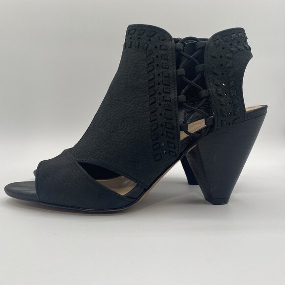 Vince Camuto Emma Leather Peep-Toe Zip Caged Heel Women’s Size US 7 Black - Picture 2 of 14